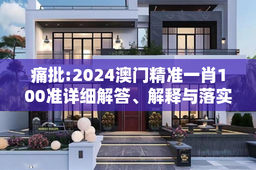 痛批:2024澳门精准一肖100准详细解答、解释与落实